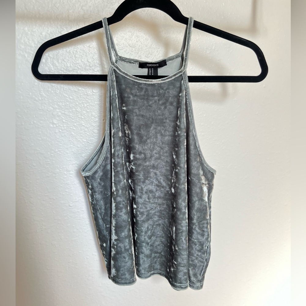 Light Green Forever 21 Velvet Size Medium High Neck Tank Top Blouse